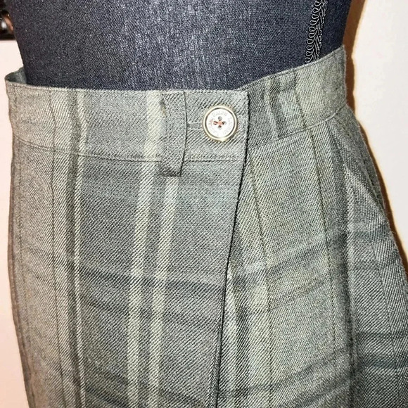 Ralph Lauren Women’s Vintage 80s 90s Olive Plaid Wool Fringe Preppy Skirt 10 - Picture 1 of 16